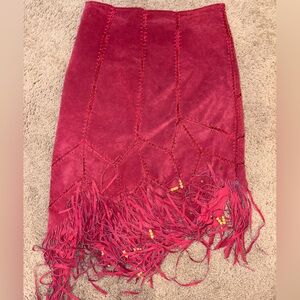 RENE DERHY Midi Fringe Suede Skirt